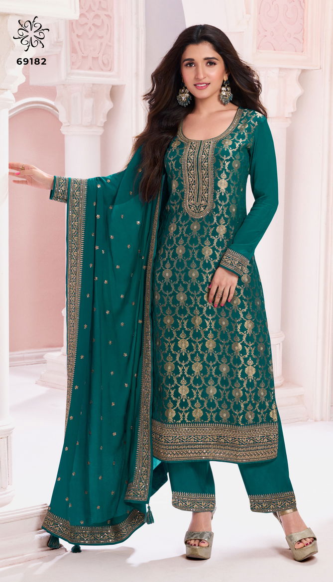 Nidhi By Vinay Kuleesh Chinon Jacquard Embroidery Salwar Kameez Wholesalers In Delhi
